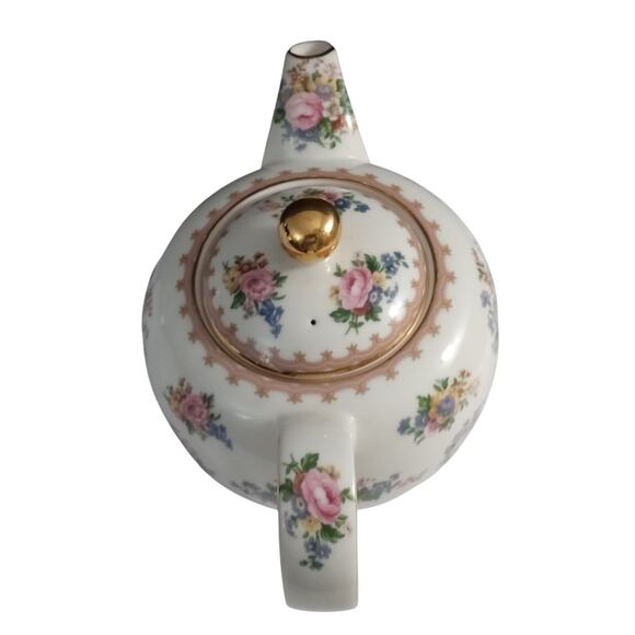 Royal Albert Lady Carlyle Teapot With Lid Roses Gold Trim Vintage - Picture 3 of 12
